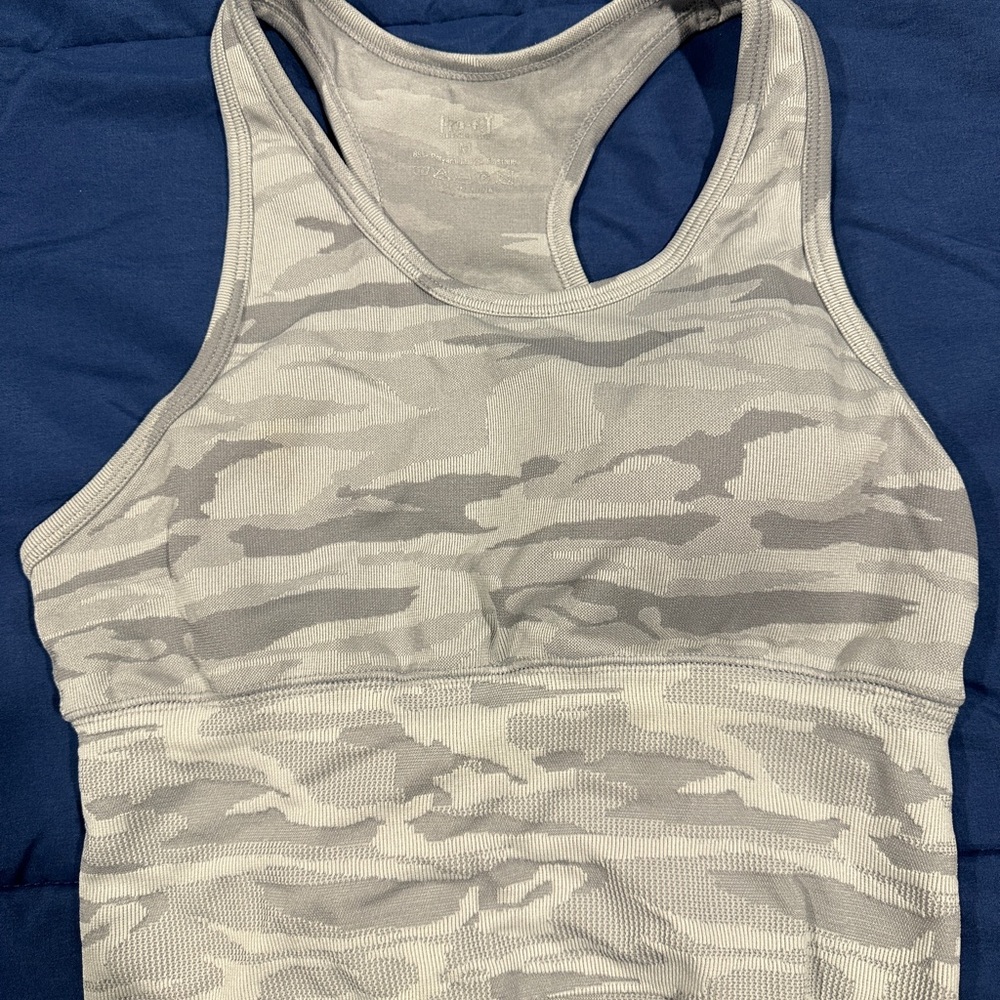 Gray Camo Pro-Fit Sports Bra Racerback Tank Top